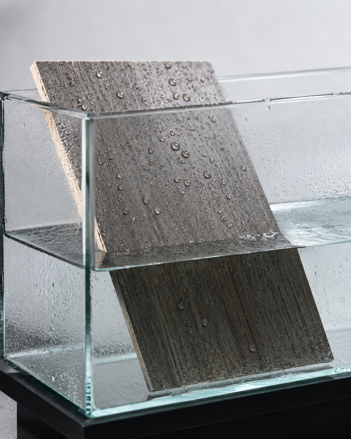 Laminate sheet submerged in a boiling water immersion test for moisture resistance